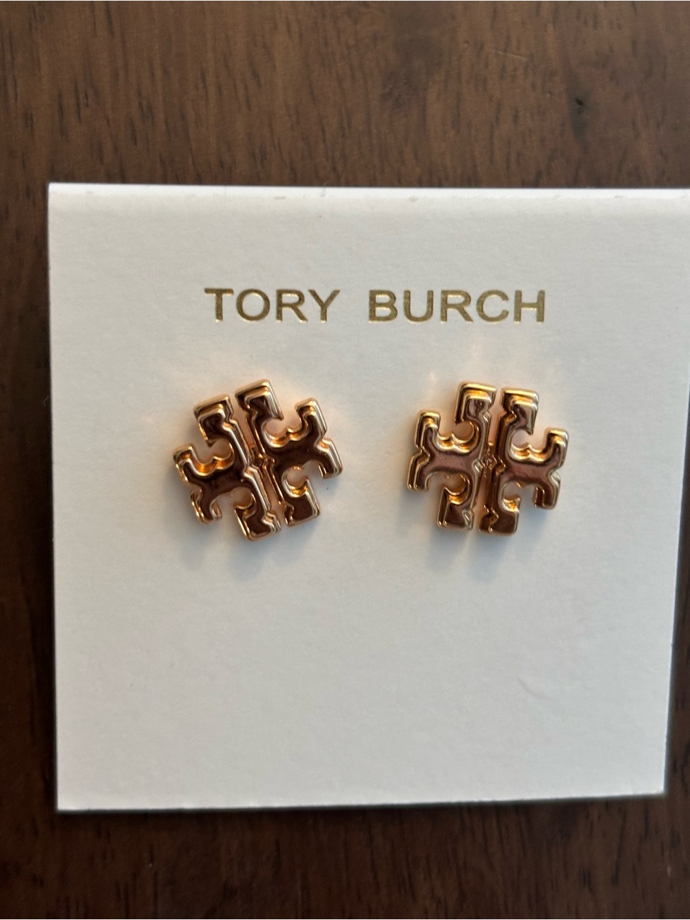 Tory Burch Rose Gold Logo Stud Earrings, brand new